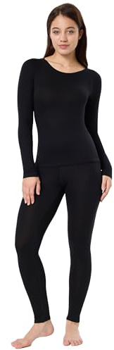 CAOZITOU Merino Wool Underwear Women Set, Thermal Base Layer for Ladies, Womens 100% Wool Top and Bottom Sets Lightweight (Black, Large)