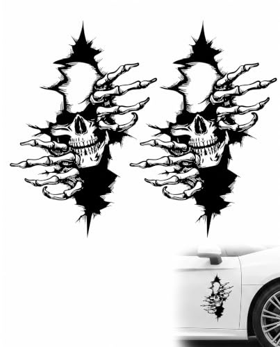 RAMGLYO 2er Set Totenkopf Autoaufkleber Tuning – Schwarz Car Tattoo Aufkleber für Auto, Stoßstange, Motorrad & Laptop – Waschstraßenfest & UV-Beständig, Coole Totenkopf Sticker