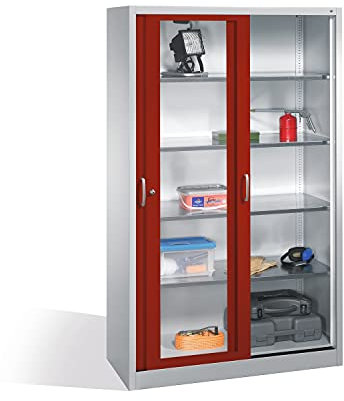 Werkzeugschrank mit Sichtfenster-Schiebetüren, 4 Böden, H1950xB1200xT500mm