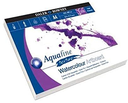 Daler-Rowney Aquafine Cold-Pressed Watercolour & Gouache 1.4mm Thick A4 Art Board, Natural White, Glued 1 Side, 10 Sheets, Ideal for Professional & Beginner Artists, Acid-Free