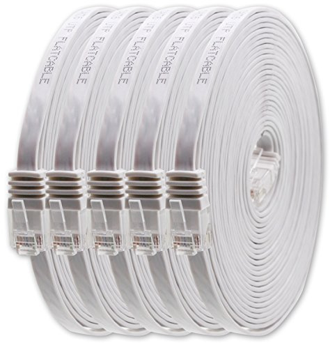 1aTTack.de 10m - Weiss - 5 Stück - Cat.6 Flaches Netzwerkkabel Cat6 Flachkabel Ultra Flach Cat.6 Patchkabel 1000 Mbit/s Gigabit LAN (RJ45) Flach Slim Micro