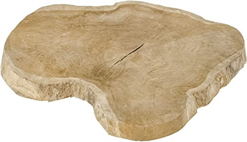 KOOP Large Teak Wooden Rustic Plate - Tree Slice Place Mat, Cheese & Chopping Board, Natural, Unique Shapes, Kiln Dried, Strong & Durable - Adds Class to Table Settings