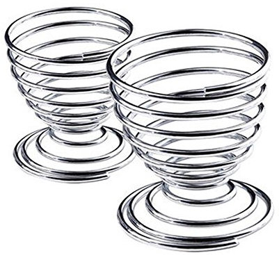 funie 2Pcs Metal Spiral Spring Wire Tray Egg Cup Storage Holder Stand Kitchen Tool - Silver