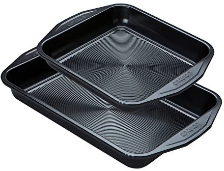 Circulon Ultimum Non Stick Baking Trays Set of 2 - Deep Roasting Tin 39.5 x 25cm and Square Baking Tray 23 x 23cm, Freezer and Dishwasher Safe Carbon Steel Bakeware, Black