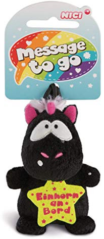 NICI 42735, 8 cm Anhänger Carbon Flash Einhorn an Bord, versilbert, gewellt, schwarz