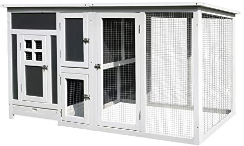 PawHut Pollaio per Galline da Esterno Tetto Impermeabile, Corsa, Zona Nidificazione, Legno, 160x75x80cm