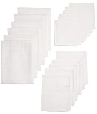 Meyco 458000 Starter-Set 18-teilig, Stoff-Musselin-Mull Hydrophile 6x Windel, 6x Spuktuch, 6x Waschhandschuh 100% Baumwolle Weiß