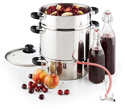 Klarstein Applebee - Elektrischer Dampfentsafter, Edelstahl Fruchtentsafter, 1500 W starkes Heizelement, integriertes 1500 W, 8 L Volumen, Ø 25 cm, Cool-Touch-Griffe, inkl. Zubehör, Silber