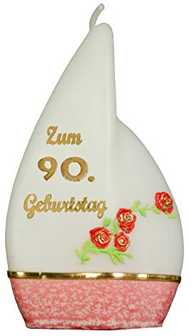 Meissner-Handel Auswahl * Jubiläumskerze/Geburtstagskerze ''Zum 90. Geburtstag'' * rot * mit farbigen Wachsauflagen * (Motiv 'Flamme 001') Auswahl Motiv + Farbe