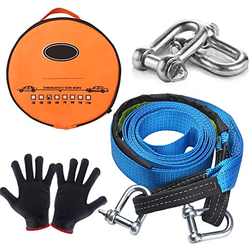UIHOL Cinghia Traino Fuoristrada Auto, 9T Corda Traino Elastica Recupero Tuning (5M), Heavy Duty Car Essentials Professionale Kits con 2 Ganci Di Sicurezza per Soccorso Stradale per Furgoni