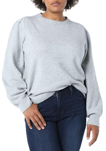 Amazon Essentials Women's Soft Touch Pleated Shoulder Crewneck Jumper, Grey Heather, M