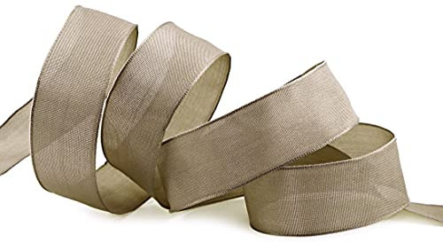 20 m x 25 mm SEIDENBAND LINA 105 BEIGE Hellbraun mit Drahtkanten Stoffband Taupe Dekoband Drahtkantenband Geschenkband Tischdeko Hochzeit Ostern Schleifenband Visco Draht