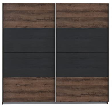 FORTE DREAMER Schrank 220, Kleiderschrank, Schwebetürenschrank Schlafzimmer 2-türig Einlegeböden Kleiderstange, Dunkel Holzdekor: Schwarz Eiche / Schlammeiche, 220 cm breit x 210 cm hoch x 61 cm tief