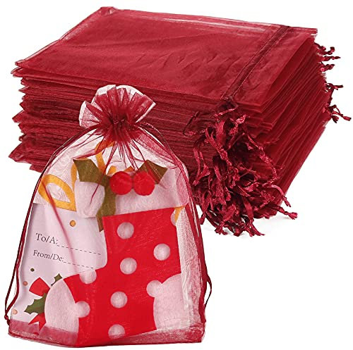 100 Stück Bordeaux Organzasäckchen 13X18cm, Schmucksäckchen, Gaze Säckchen mit Kordelzug, Verpackungstüten für Schmuck, Süßigkeiten, Make-up, Hochzeit, Party, Weihnachten, Jubiläen, Festival