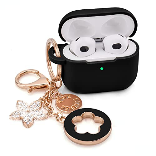 VISOOM Schutzhülle für Airpods 3 (3. Generation), Silikon, für iPod 3, mit Zubehör, Mädchen, glitzernd, Schlüsselanhänger für Apple Ohrstöpsel, 3. Generation, Rosa