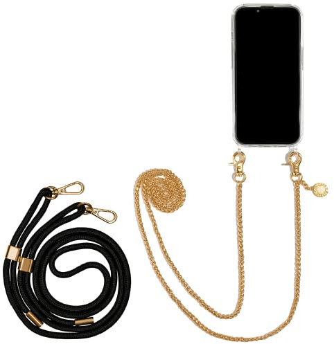 Jalouza Handykette kompatibel mit Apple iPhone 13 Pro inklusive Handyhülle und Handykordel - Handykette Gold und Kordel Schwarz-Gold Necklace Hülle mit Band