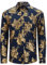 HISDERN Chemises Bleu Marine Homme Brillante Or Rose Imprimé à Manches Longues Casual Chemise Mode Motif Satin pour Fête Bal de Promo M