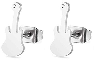 BlackAmazement 2er Set 316L Edelstahl Ohrstecker Ohrringe E-Gitarre elektrische Gitarre Silber Gold Schwarz Damen Herren (Silber)