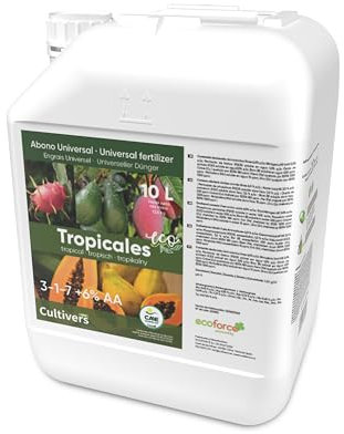 CULTIVERS Fertilizante Tropicales Ecológico 10 L. Abono Líquido 100% Orgánico. Mayor Rendimiento y Aumento