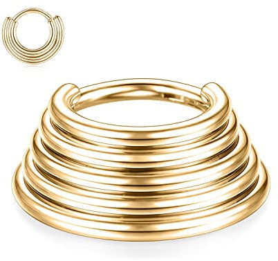hengkaixuan Gestapelter Septum-Nasenring 16G Septum-Schmuck Daith-Ohrringe Chirurgenstahl Nahtlose goldene Nasenringe 8mm Daith-Piercing-Schmuck Conch-Hoop-Ring Helix-Knorpel-Rook-Ohrringe 5-Tier