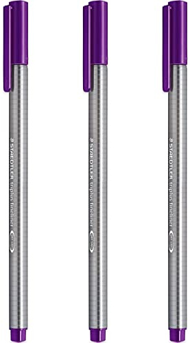 STAEDTLER 334 Triplus Fineliner Superfine Point Pens - 0.3mm - Violet - Pack of 3