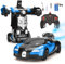 Transformations Roboter RC Auto mit Spray, Ferngesteuertes Auto für Kinder ab 6 7 8 9Jahre, Sportwagen Rennauto Spielzeug, Verformung Fahrzeug für Kinder, Geschenk für Jungen und Mädchen (Blau)