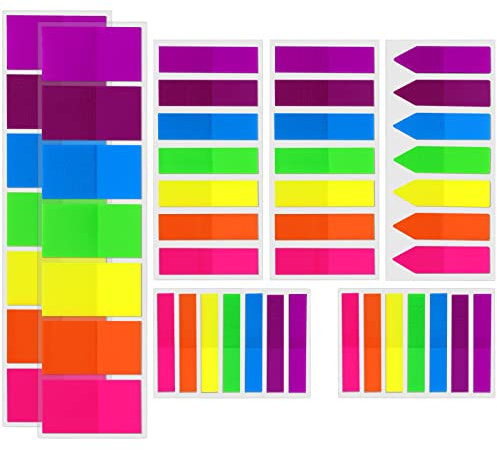 Vicloon Page Marker Set, 980 Stück Index Haftmarker, Haftnotizen Tabs, Schmale Klebezettel, Pastel Page Marker, Film Textstreifen, 7 Farben