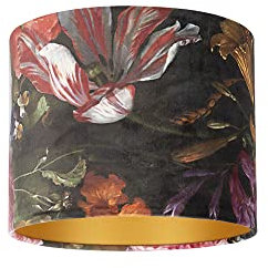 Uniqq Paralume in velluto, fiori, Ø 40 cm – 30 cm di altezza