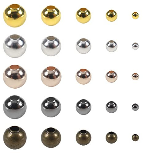 TOAOB 2700pcs Perles Intercalaires Perles D'espacement en Métal en Vrac Rond 2mm 3mm 4mm 5mm 6mm Plaqué Argent Or Noir Bronze Or Rose pour Fabrication de Bijoux Collier Bracelet DIY Artisanat