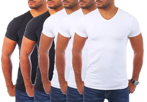 Young & Rich Herren Uni T-Shirt mit V-Ausschnitt Basic V-Neck Tee mit Stretchanteilen einfarbig Slim fit 1700
