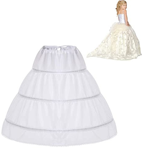 Kinder Reifrock Petticoat - Unterrock für Mädchen, 3 Creolen, Halber Slip für Prinzessin Kleid in Weiß