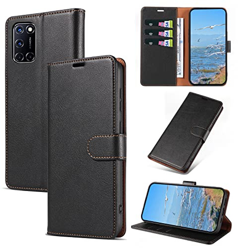 KKEIKO Hülle Kompatibel mit Oppo A52 / Oppo A72 / Oppo A92, Magnet Klappbar Handyhülle mit Kartenfach, PU Leder Stoßfest Schutzhülle für Oppo A52 / Oppo A72 / Oppo A92, Schwarz