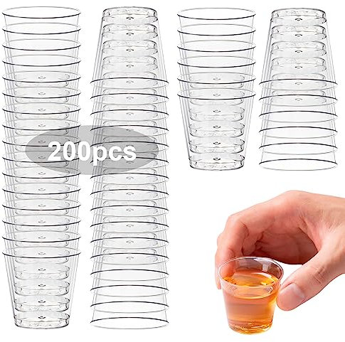 Sporgo 200 Stück Transparente Schnapsgläser, 3cl/30ml Shotgläser Plastik, Wiederverwendbarer Trinkbecher Set für Partys Hochzeiten