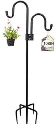 ADTSADDTO Doppelter Schäferhaken für den Außenbereich, 28,5 bis 108 Zoll verstellbare Gartenhaken mit 5-Zinken-Basis, robuster Gartenhaken für Gartenlichter, Laternen, Pflanzkörbe, Windspiel (108)