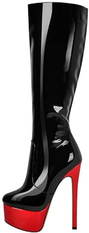 blingqueen Stivali con plateau elasticizzati, laccati, nero/rosso., 41 EU