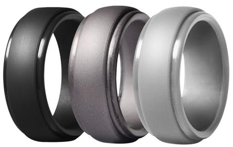 JewelryWe 3pcs Silikon Eheringe für Männer: 8mm Herren Gummi Hochzeit Bands Gummibänder Sport Ringe Flexible Silikonringe Verlobungsringe Geschenke Schwarz/Grau/Silber Größe 62