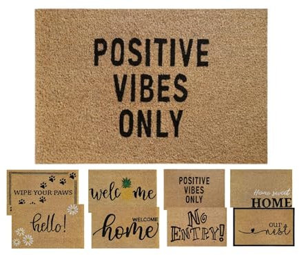 MYPURECORE Coir Welcome Door Mat, 60x40cm - Durable, Non-Slip, Eco-Friendly, Absorbent Coir Mat for Indoor/Outdoor, Entrance, Floor (POSITIVE VIBES)