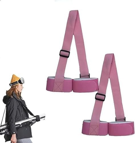 Hikaka Tragbare Skiriemen einstellbar zum Tragen, Nylon Skiträgerriemen, Snowboard Bindungsriemen, Skiträger Schlitten Fixseil, Schulterriemen Wintersport Zubehör (Rosa)