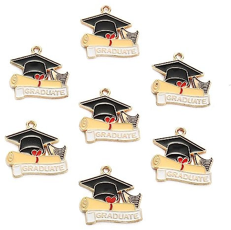 Stiesy 20Pcs Enamel Graduation Cap Charms Pendants Trencher Cap Charms Doctorial Hat Dangle Charms for DIY Jewelry Making Bracelet Crafts Gift