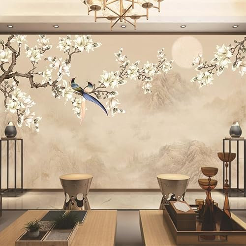 Papier Peint Vintage Oiseaux Fleurs Papier Peint Panoramique Papier Peint Intissé pour Salon Chambre Couloir Tapisserie Murales Papier Peint 3d Papier Peint Décoratif Murale 350x240cm