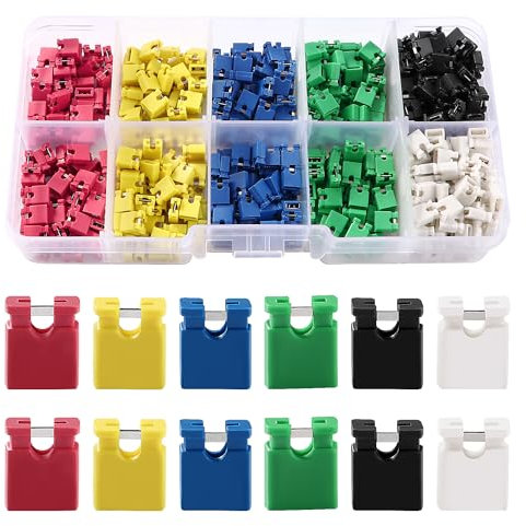 VooGenzek 600 PCS 6 Colors Computer Jumper Caps, 2.54mm Circuit Board Shunts Short Jumper Cap, 2.54mm Circuit Board Mini Jumper Cap Connector, for Arduino PCB Wire Connector DIY