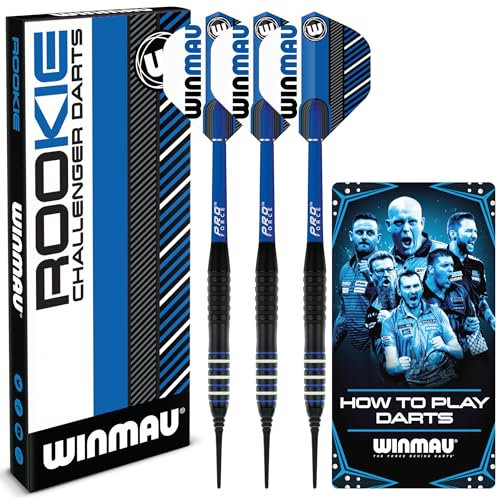 WINMAU Rookie Blue Softip (Kunststoffspitzen) Messing-Darts-Set, Einzel- oder Multi-Sets, inklusive Flights und Schäfte (Stiele), exklusives Dart-Broschüre, Blau, Rot und Grün