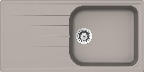 SCHOCK | Fregadero de cocina Lithos D100L 1 bañera grande con escurridor, bañera reversible, material Cristalite®, gris pardo, 1000 x 500 mm
