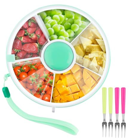 MOKIDO Snack Spinner, Snackbox Kinder, Snackbox mit Fächern Kinder, Rotierende Snackbox mit Deckel, Kinder Tragbare Snackteller, Snackbehälter für Outdoor, Familien, Party