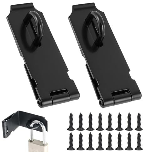 2 Pièces Loquet de Cadenas Agrafe avec 18 Vis, 4 Pouces Cadenas Fermoir, Loquet Porte Fermoir en Acier Inoxydable, Verrou de Porte, Moraillon Verrouillage pour Porte, Tiroir, Placard, Jardin (Noir)