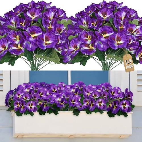 SOMYTING 10 paquetes de flores artificiales como balcón real, flores artificiales para exteriores, resistentes a los rayos UV, resistentes a la intemperie, plantas artificiales para balcón, flores