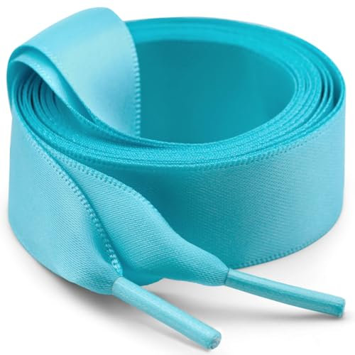 WEGOODZF Lot de 2 paires de lacets plats en satin pour chaussures de sport, bottes, chaussures de sport - 2 cm de large - Pour femmes et filles, 22 Bleu poudré, 55''(140cm)