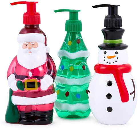 Simple Pleasures Holiday Soap Dispenser Snowman, Santa Claus & Christmas Tree with Scented Liquid Soap - Decorative Hand Pump Refillable Christmas Soap Dispenser for Kitchen and Bathroom (310 ml)