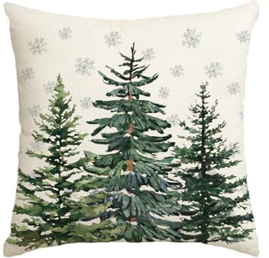 Artoid Mode Kiefern Bäume Schneeflocken Weihnachten Kissenbezug, 50x50 cm Saisonnal Winter Zierkissenbezug Cushion Cover Couch Wohnzimmer Deko
