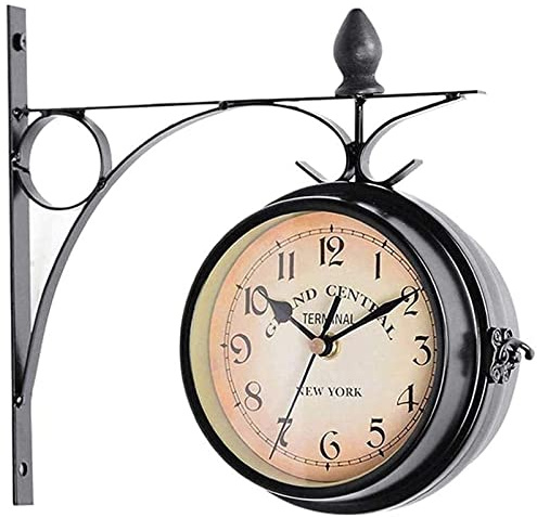 Reloj de Pared de Doble Cara Reloj Retro al Aire Libre con Espejo de Cristal Reloj de estación Giratorio de 360 Grados para decoración de jardín Reloj de Pared Decoración Blanca al Aire Libre